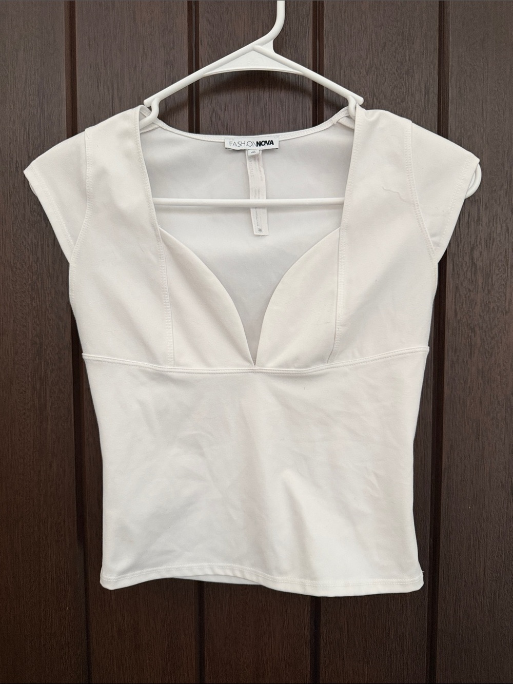 Fashion Nova White Deep V Cap Sleeve Crop Top